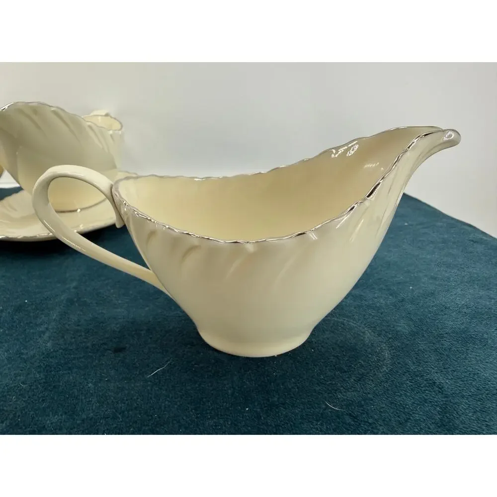 Weatherly Lenox D517 Cream Sugar Gravy Boat Vegetable Bowl Silver Trim Vintage